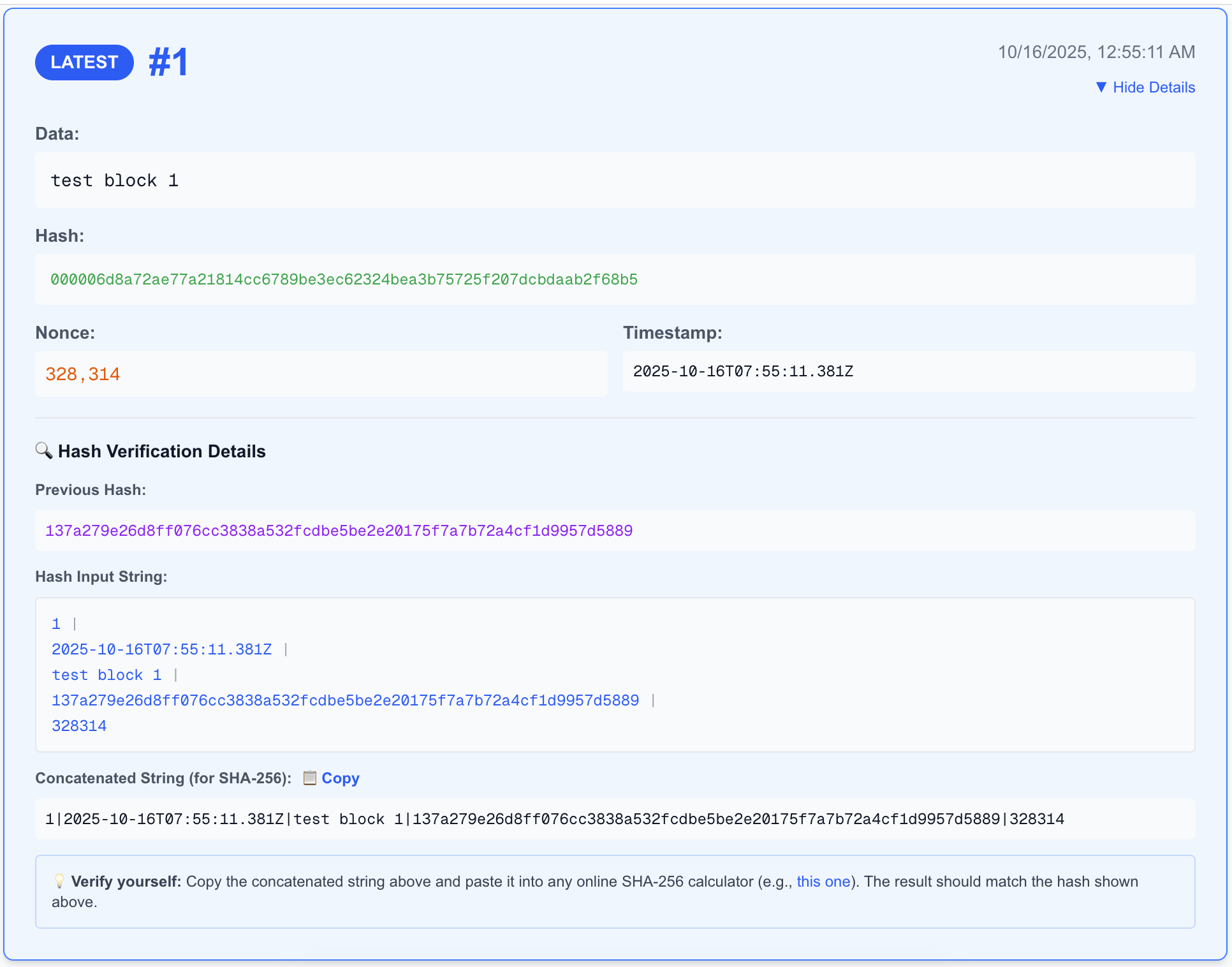 Hash Verification Details